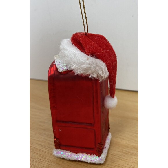 Silver Tree Letters to Santa Red Mailbox with Santa Hat Glass Holiday Ornament - Picture 5 of 6